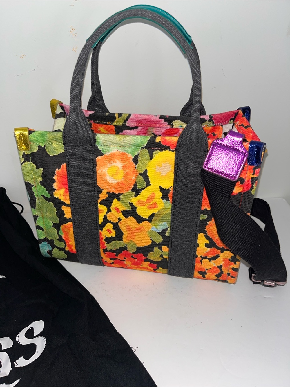 Kurt Geiger London Small Southbank Tote Floral Multi Canvas Crossbody Bag Purse